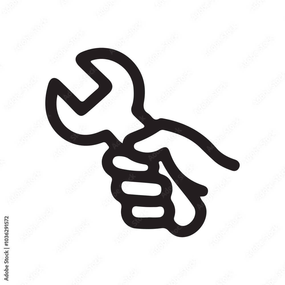 Black wrench hand tool icon vector art on white background Black wrench hand tool icon vector art on white background