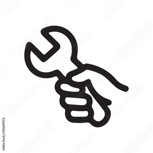 Black wrench hand tool icon vector art on white background