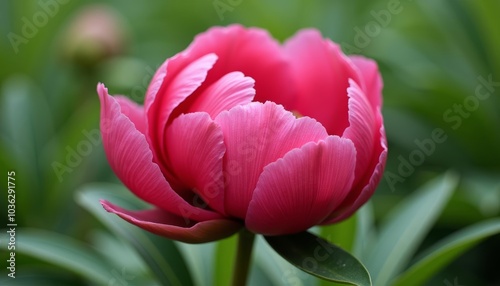  Vibrant pink tulip blooming in the garden