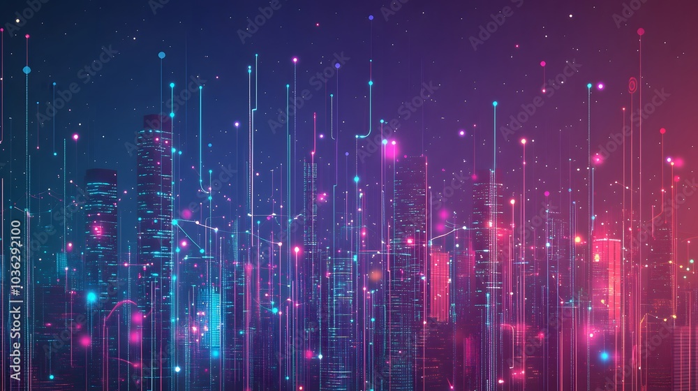 Smart city and abstract dot point connect with gradient line and aesthetic Intricate wave line design , big data connection technology concept. Smart city and abstract dot point connect with gradient line and aesthetic Intricate wave line design , big data connection technology concept.