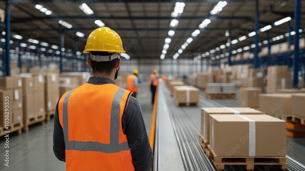 Warehouse workers managing logistics in a distribution center Warehouse workers managing logistics in a distribution center