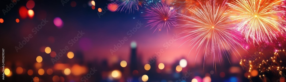 Obraz premium Spectacular fireworks lighting up a city skyline at night