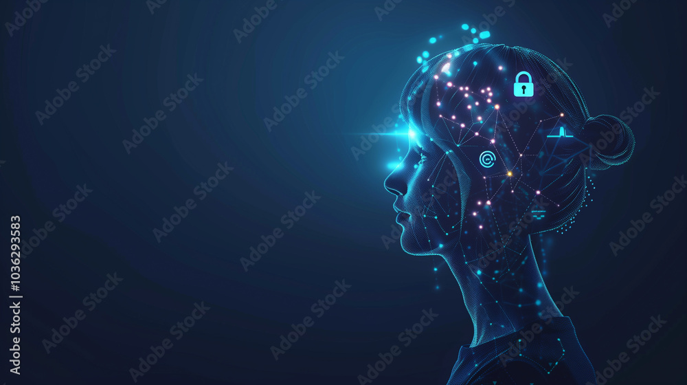 Silhouette of a human head with digital patterns representing artificial intelligence and technology Silhouette of a human head with digital patterns representing artificial intelligence and technology