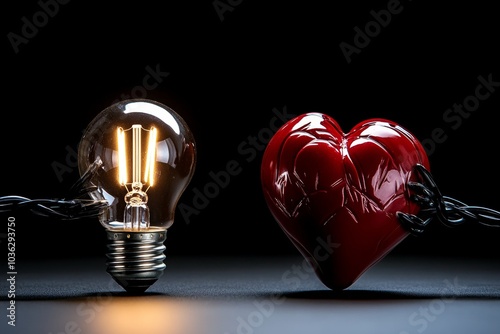 A clean, modern representation of a lightbulb and a heart, symbolizing the connection between wisdom and compassion in virtue ethics