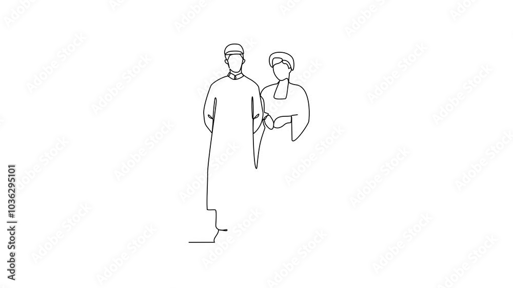Animated self drawing of Wedding ceremony video design illustration. The bride and groom with wedding traditional country costume design illustration in simple continuous line style video concept.
Animated self drawing of Wedding ceremony video design illustration. The bride and groom with wedding traditional country costume design illustration in simple continuous line style video concept.