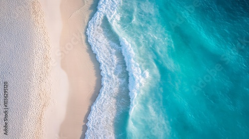 Aerial view of a turquoise ocean with white sandy beaches, a tropical paradise, the beauty of nature from above