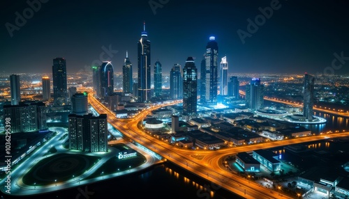 Wallpaper Mural  Vibrant cityscape at night illuminated by bright lights and bustling with activity Torontodigital.ca