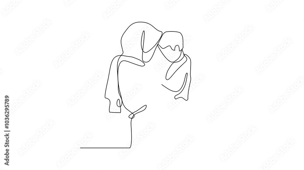 Animated self drawing of a parents hugging his child video design illustration. Affection design concept in simple linear style video. Great design for parenting course and education purpose. Animated self drawing of a parents hugging his child video design illustration. Affection design concept in simple linear style video. Great design for parenting course and education purpose.