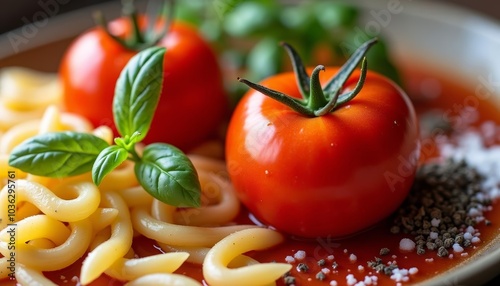  Delicious pasta dish with cherry tomatoes and fresh basil