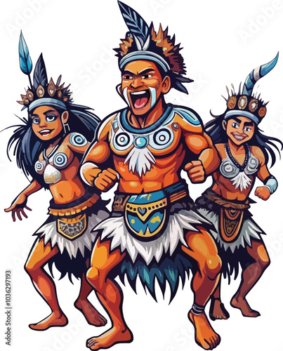 illustration of inland tribes dancing for joy