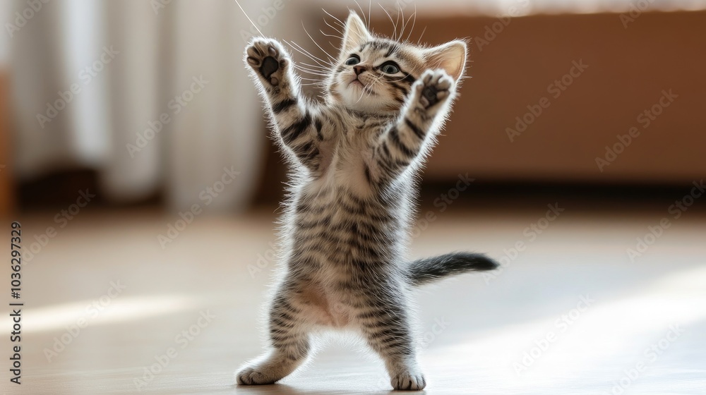 Naklejka premium Playful Kitten Stretching with Enthusiasm