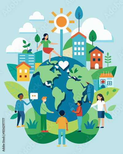 Collaboration with local communities and organizations to implement sustainable initiatives and support local environmental efforts.. Vector illustration