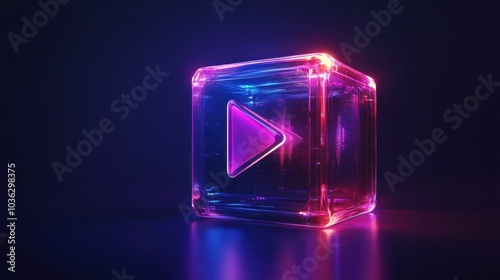 Neon Play Button in a Glass Cube