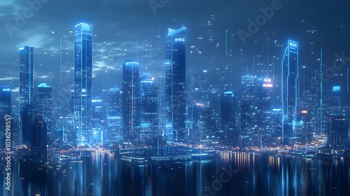 Wallpaper Mural Xiamen blue tone skyline synthesized by particle lines.  Torontodigital.ca