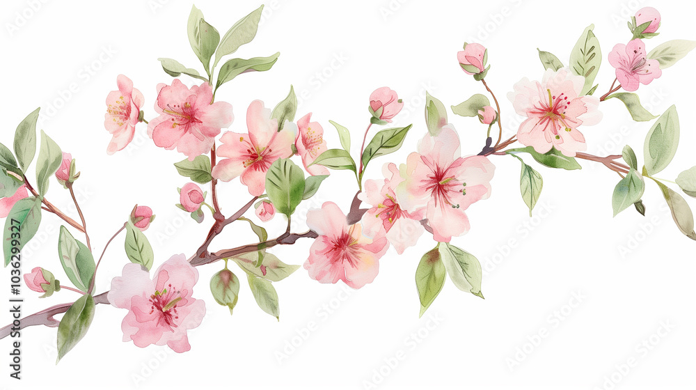 Fototapeta premium Beautiful watercolor illustration of pink cherry blossoms on a branch
