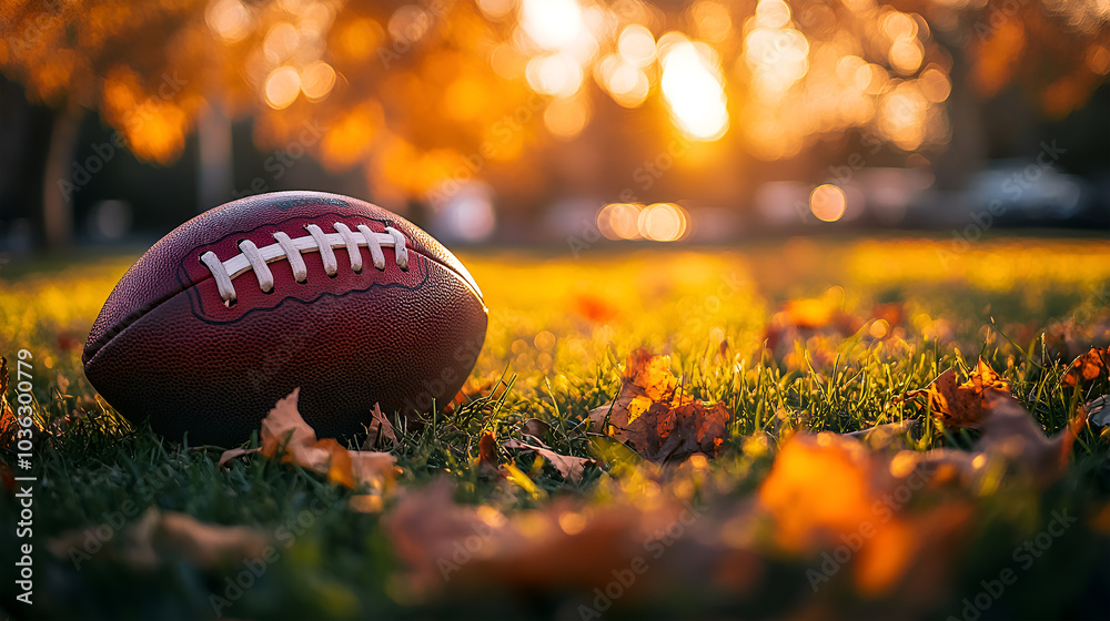 American Football sits on grass American Football sits on grass