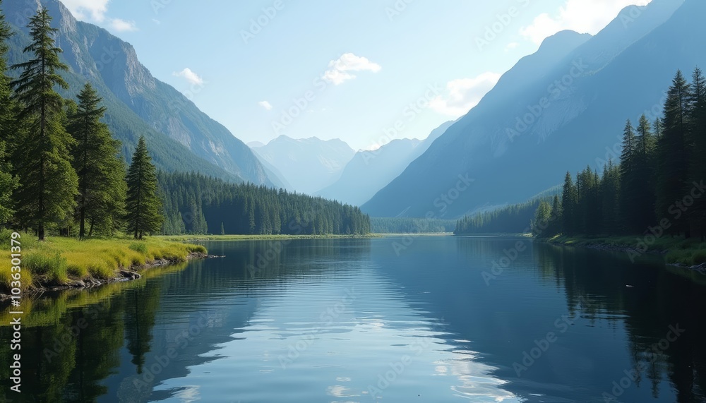 Tranquil mountain lake serene wilderness escape Tranquil mountain lake serene wilderness escape