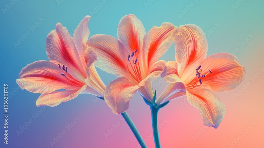 Delicate Pink Lily Flowers Against a Colorful Background Delicate Pink Lily Flowers Against a Colorful Background