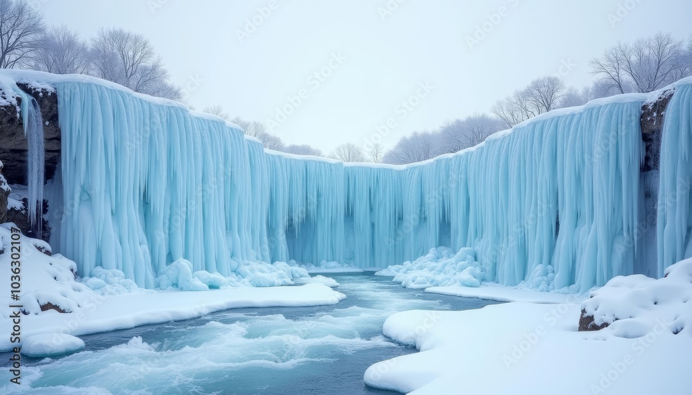 Obraz premium Icy wonderland Frozen waterfall in winters embrace
