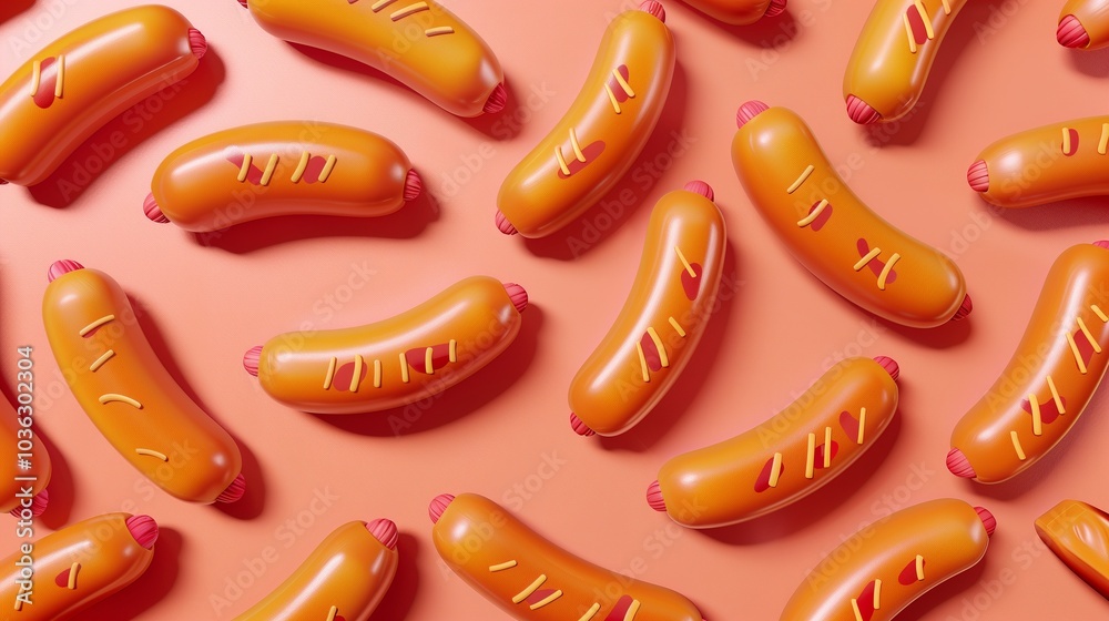 Sausage beef processed food for simple lunch seamless pattern on pink background Sausage beef processed food for simple lunch seamless pattern on pink background