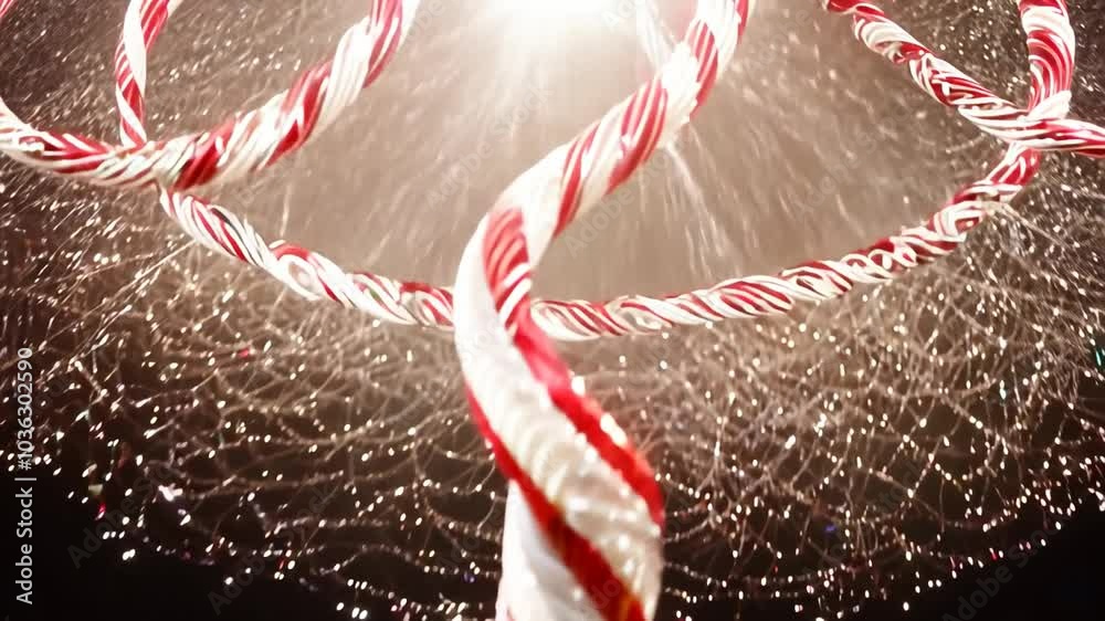 A close up of a red and white candy cane.