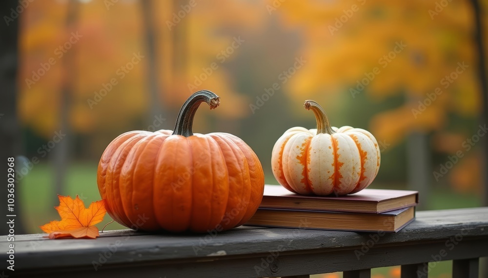 Autumns cozy corner with books and pumpkins Autumns cozy corner with books and pumpkins