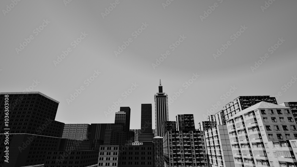 grayscale city and town 3d render grayscale city and town 3d render