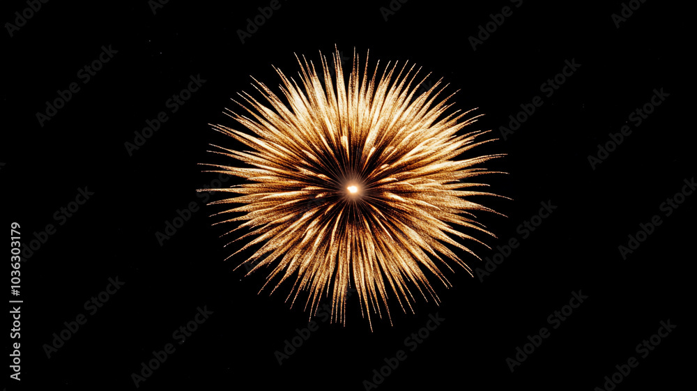 Celebrating New Year's Eve with a stunning golden firework display in the night sky Celebrating New Year's Eve with a stunning golden firework display in the night sky