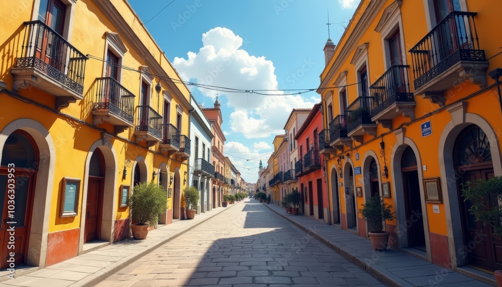 Fototapeta premium Colorful alleyway inviting and serene