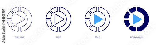 Play slow motion icon in 4 different styles. Thin Line, Line, Bold, and Bold Line. Duotone style. Editable stroke