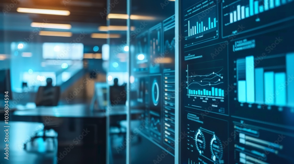 Data-driven decision-making process visualized with charts and graphs in an office Data-driven decision-making process visualized with charts and graphs in an office
