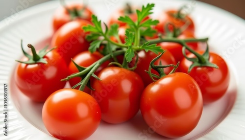  Fresh cherry tomatoes with vibrant green stems