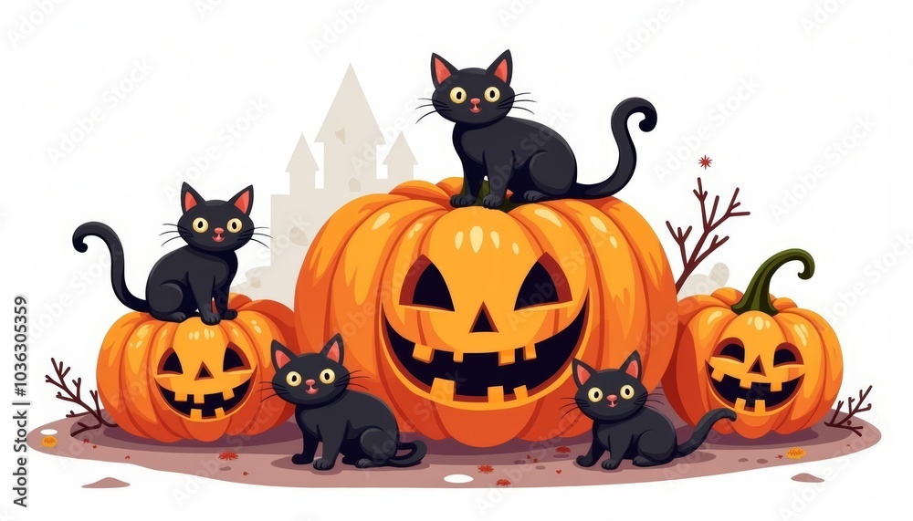 Halloween fun with feline friends and jackolanterns Halloween fun with feline friends and jackolanterns