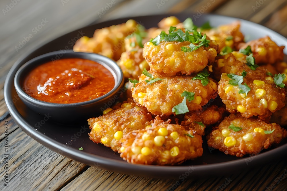 Crispy Corn Fritters with Spicy Dip Crispy Corn Fritters with Spicy Dip