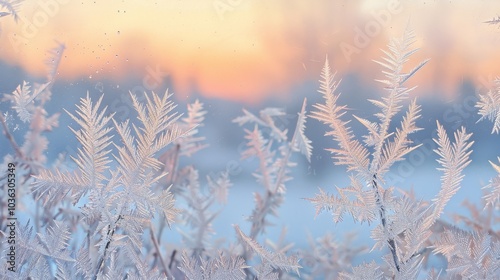 Delicate frost patterns on a window, captured in the early morning light