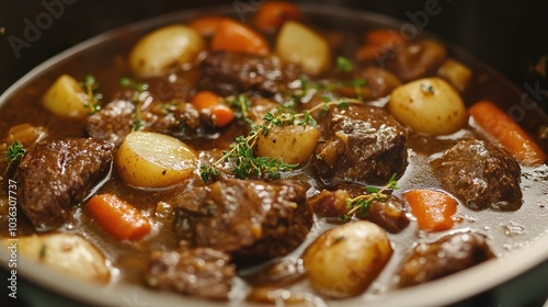 Wallpaper Mural A savory beef stew simmering in a pot with carrots, potatoes, and fresh herbs. Torontodigital.ca