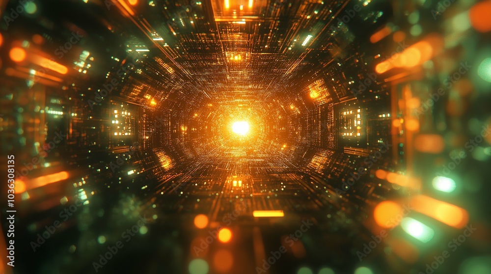 Fototapeta premium Luminous Neon Tunnel with Digital Lights