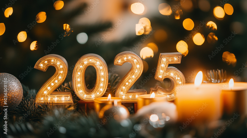 Celebrating New Year's Eve 2025 with festive decorations and candles in a cozy setting Celebrating New Year's Eve 2025 with festive decorations and candles in a cozy setting