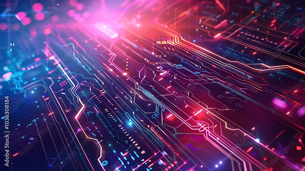 Obraz premium A vibrant abstract representation of digital circuits and technology.