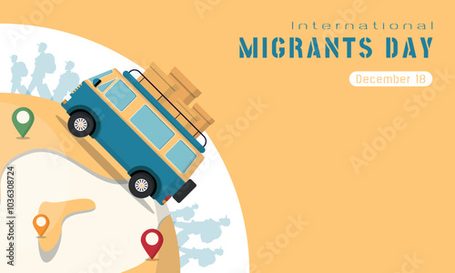 International Migrants Day template with migration of people all over the world and copy space area