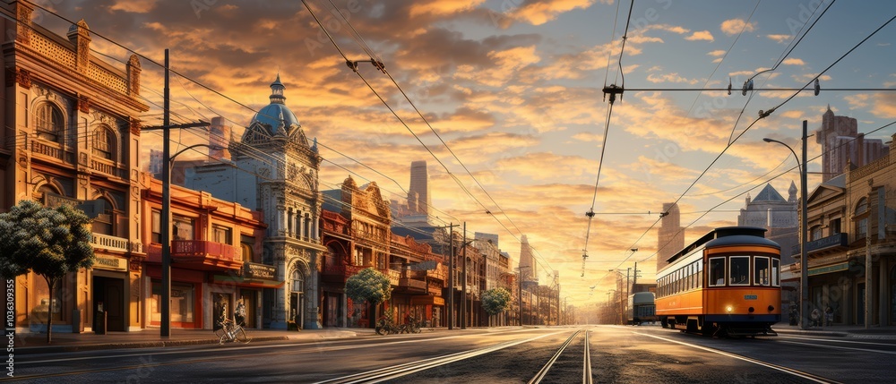Fototapeta premium Realistic Australian Cityscape at Sunset