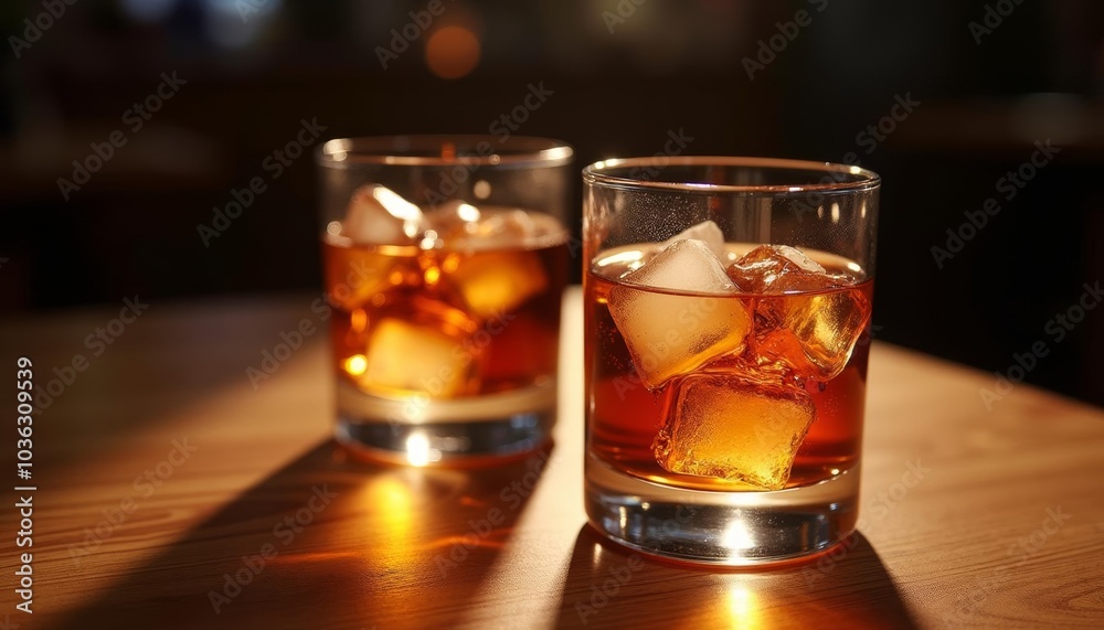 Refreshing cocktails with ice cubes ready to serve Refreshing cocktails with ice cubes ready to serve