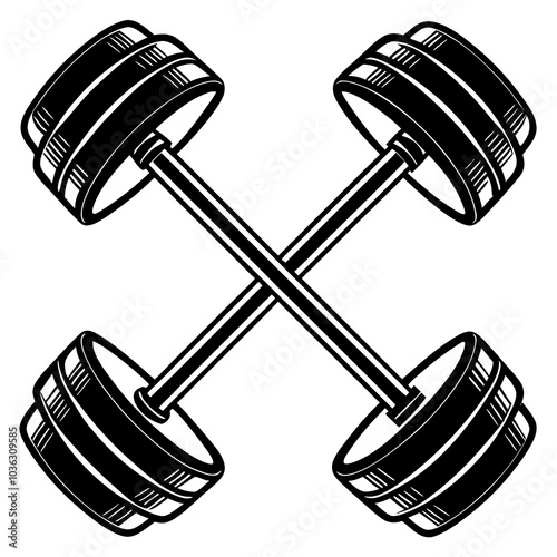 Cross fitness barbells for sports bodybuilder vector silhouette on white background