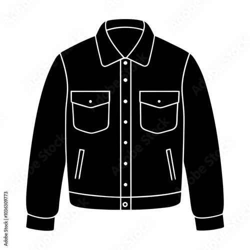 men's denim jacket black jean shirt black vector silhouette on white background