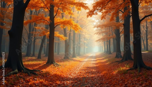  Autumns golden path through the forest