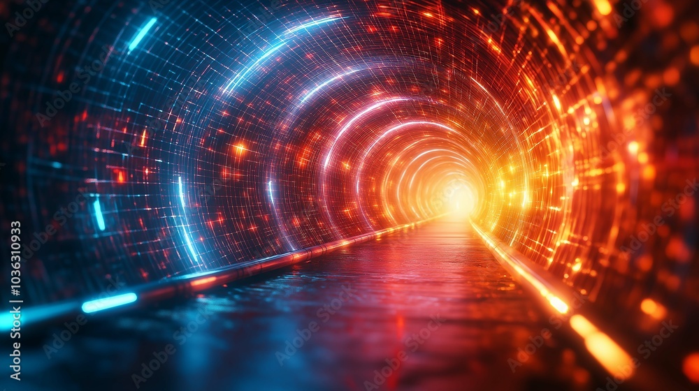 Futuristic Neon Tunnel with Swirling Magma Effect Futuristic Neon Tunnel with Swirling Magma Effect