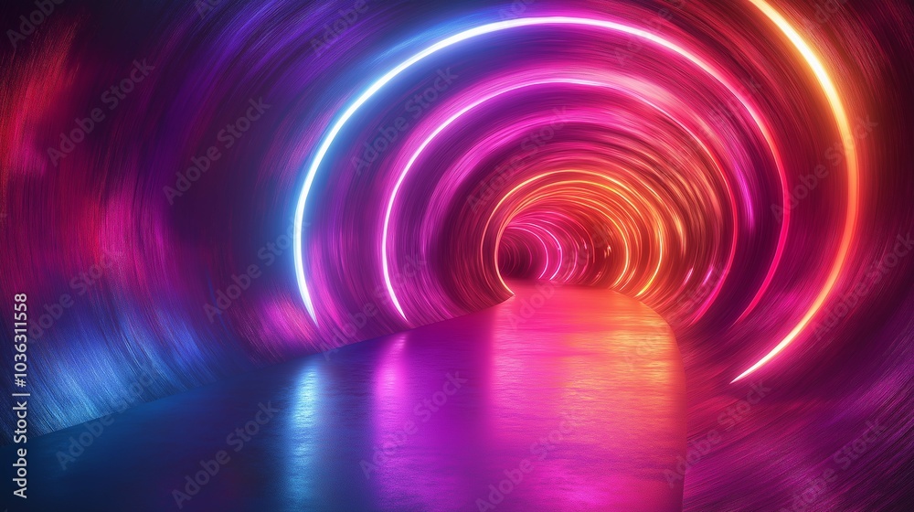 Luminous Neon Tunnel with Flowing Patterns Luminous Neon Tunnel with Flowing Patterns