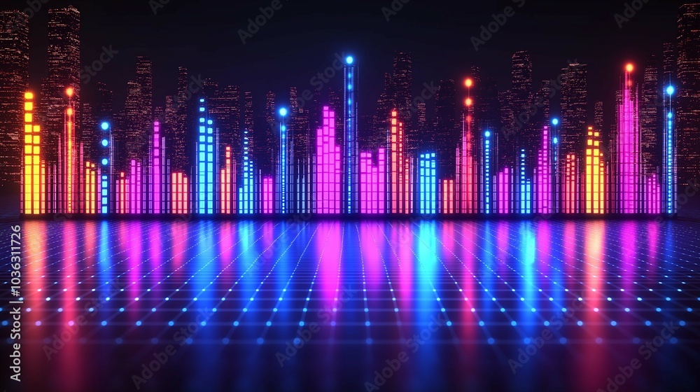 Vibrant Neon Equalizer Display with Futuristic Elements Vibrant Neon Equalizer Display with Futuristic Elements