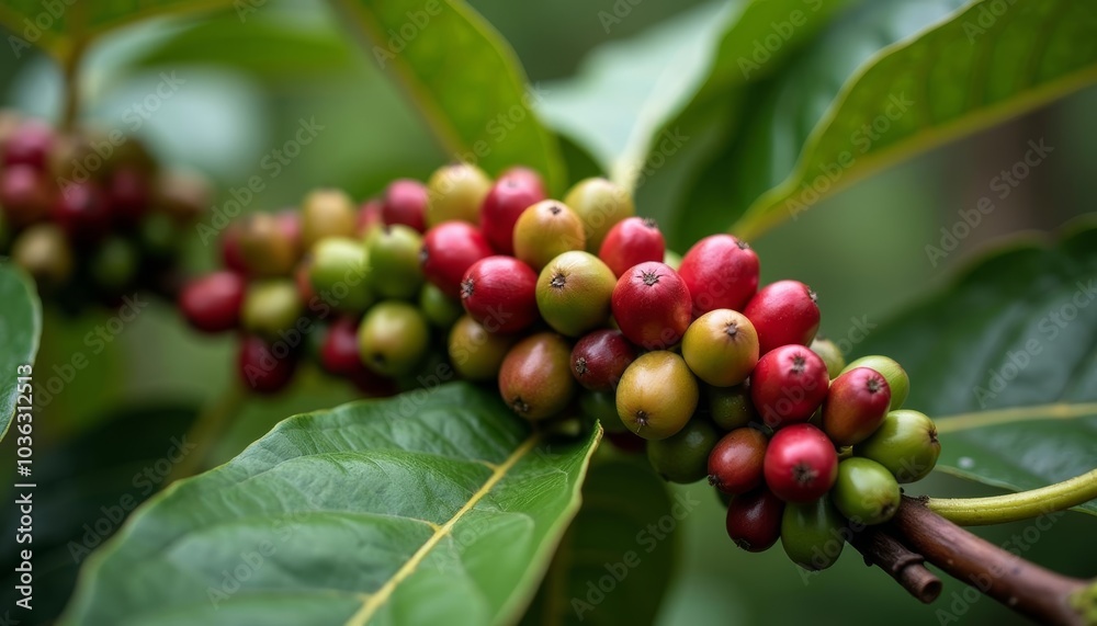 Vibrant cluster of red and green berries on a tree branch