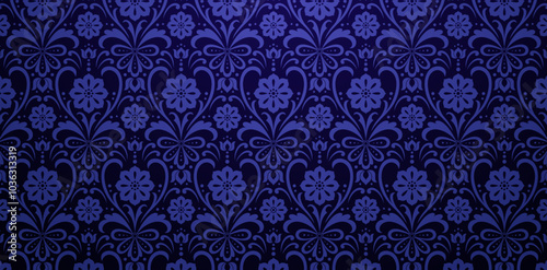 flower damask seamless pattern dark blue colors background. Elegant luxury texture for wallpapers, backgrounds and page fill, surface textures, books covers, fabrics printing, wraps papers, tiles deco